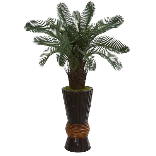 Árbol artificial Cycas de 3,5 pies en macetero de bambú (interior/exterior)