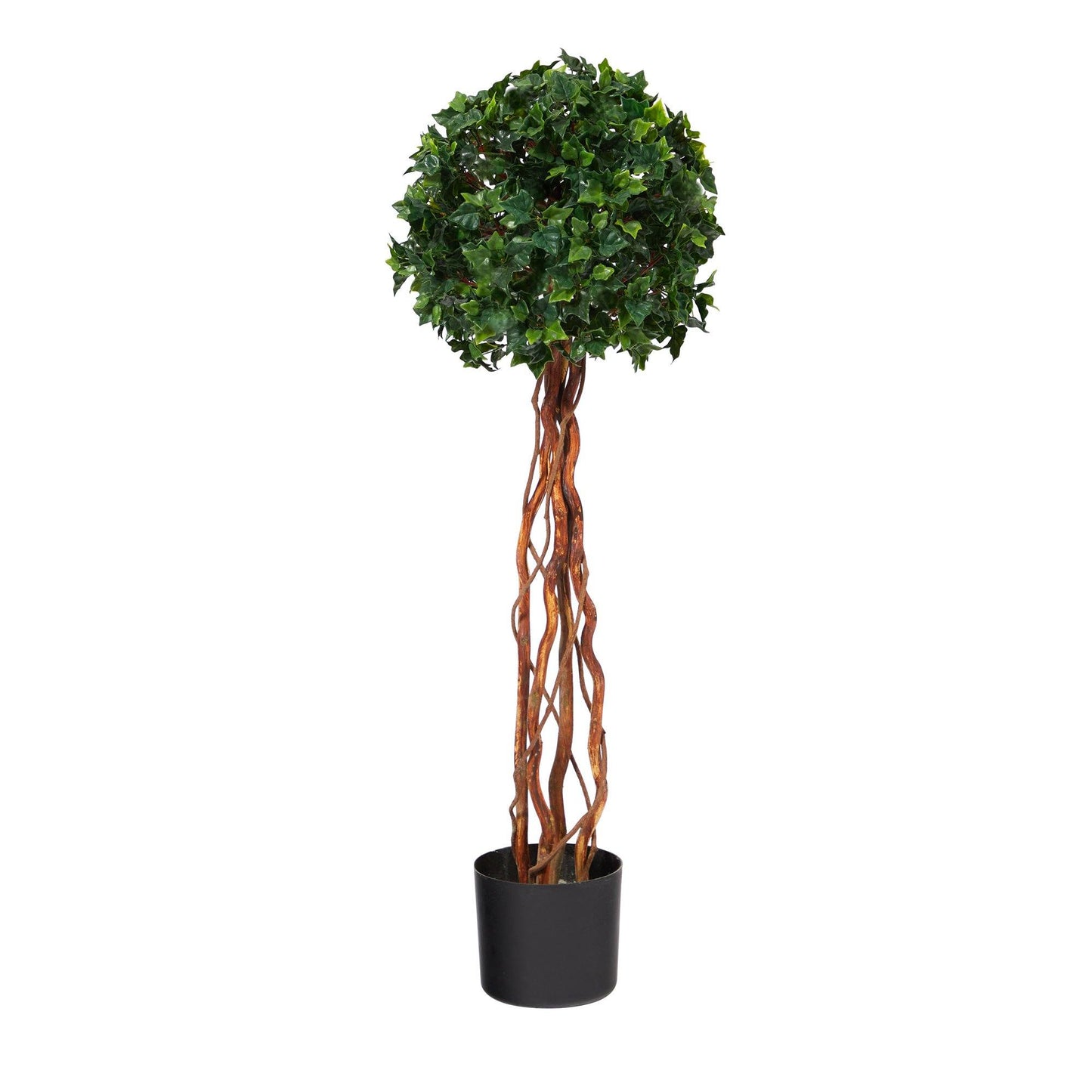 Árbol topiario artificial de bola simple de hiedra inglesa de 3,5 pies con tronco natural resistente a los rayos UV (interior/exterior)