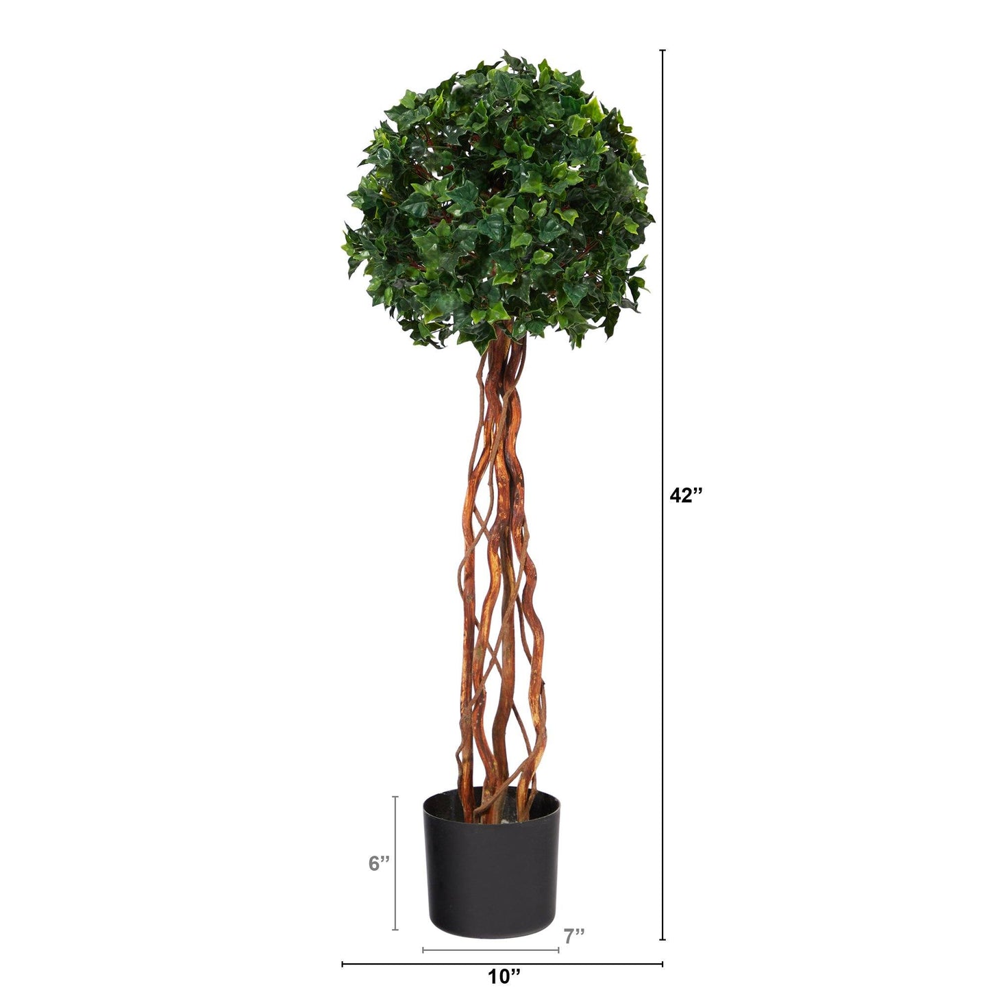 Árbol topiario artificial de bola simple de hiedra inglesa de 3,5 pies con tronco natural resistente a los rayos UV (interior/exterior)