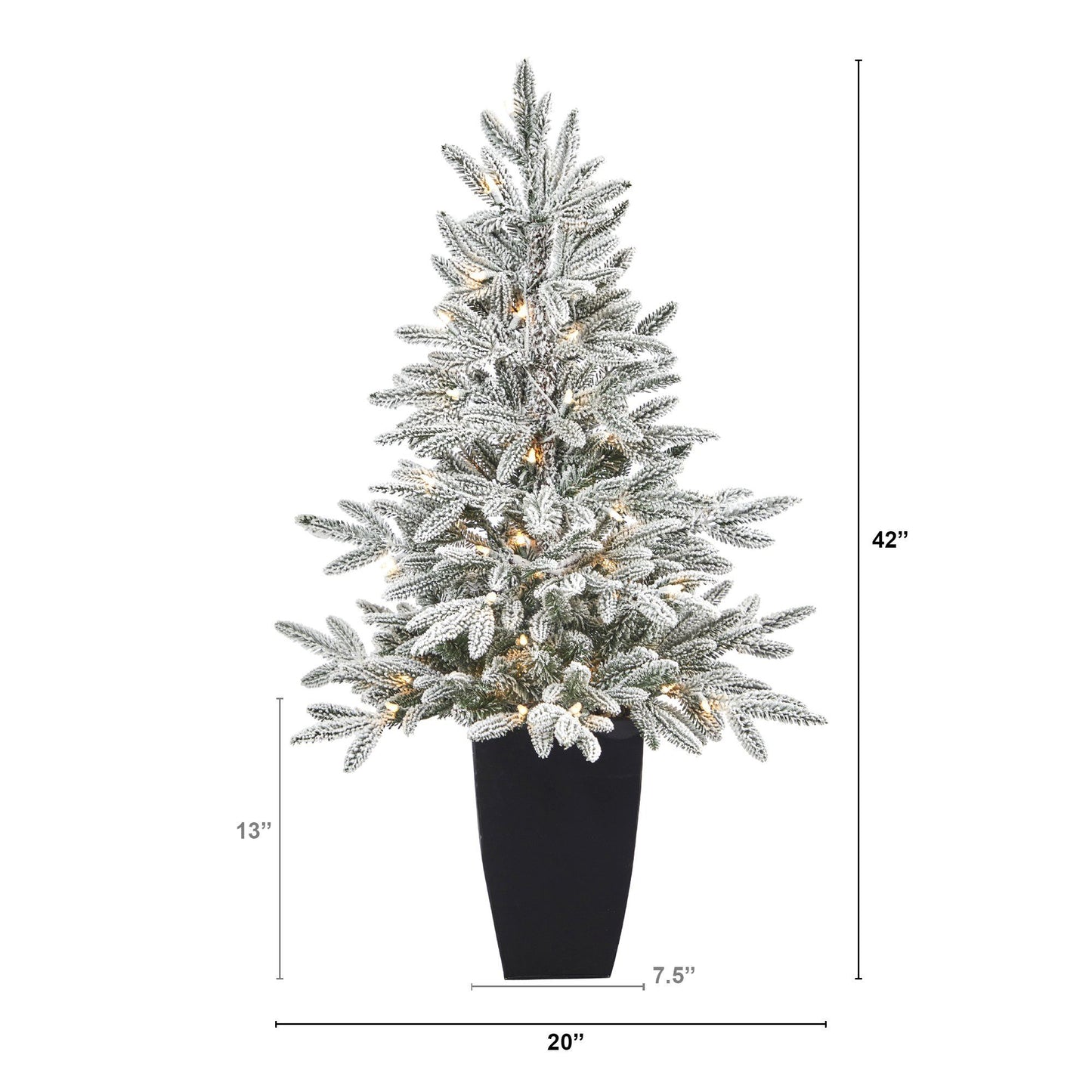 Árbol de Navidad artificial de abeto de Manchester flocado de 3,5 pies con 50 luces y 133 ramas flexibles en macetero de metal