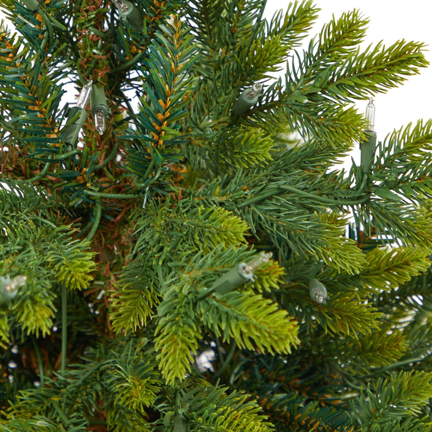 Árbol de Navidad artificial de abeto de Carolina del Norte de 3,5 pies con 150 luces transparentes y 563 ramas flexibles en maceta gris con soporte