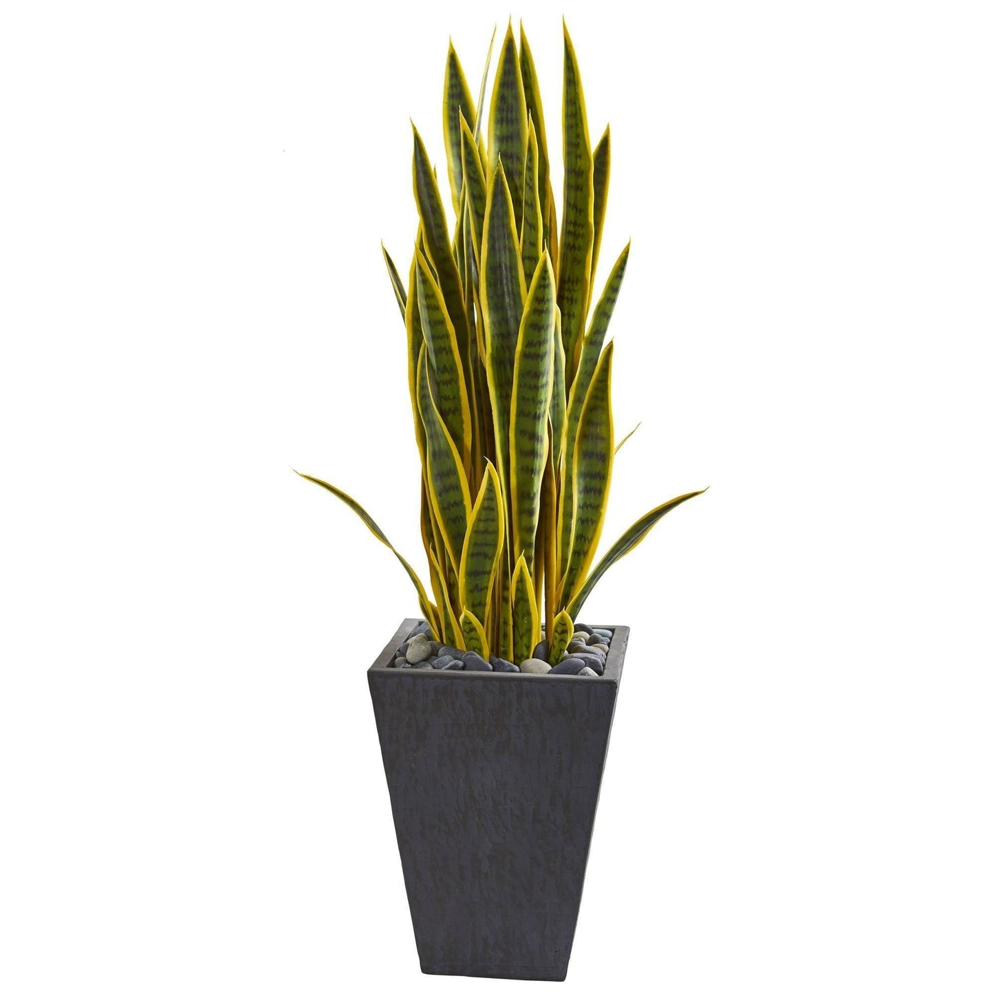 Plante artificielle Sansevieria de 3,5 pi dans une jardinière en ardoise