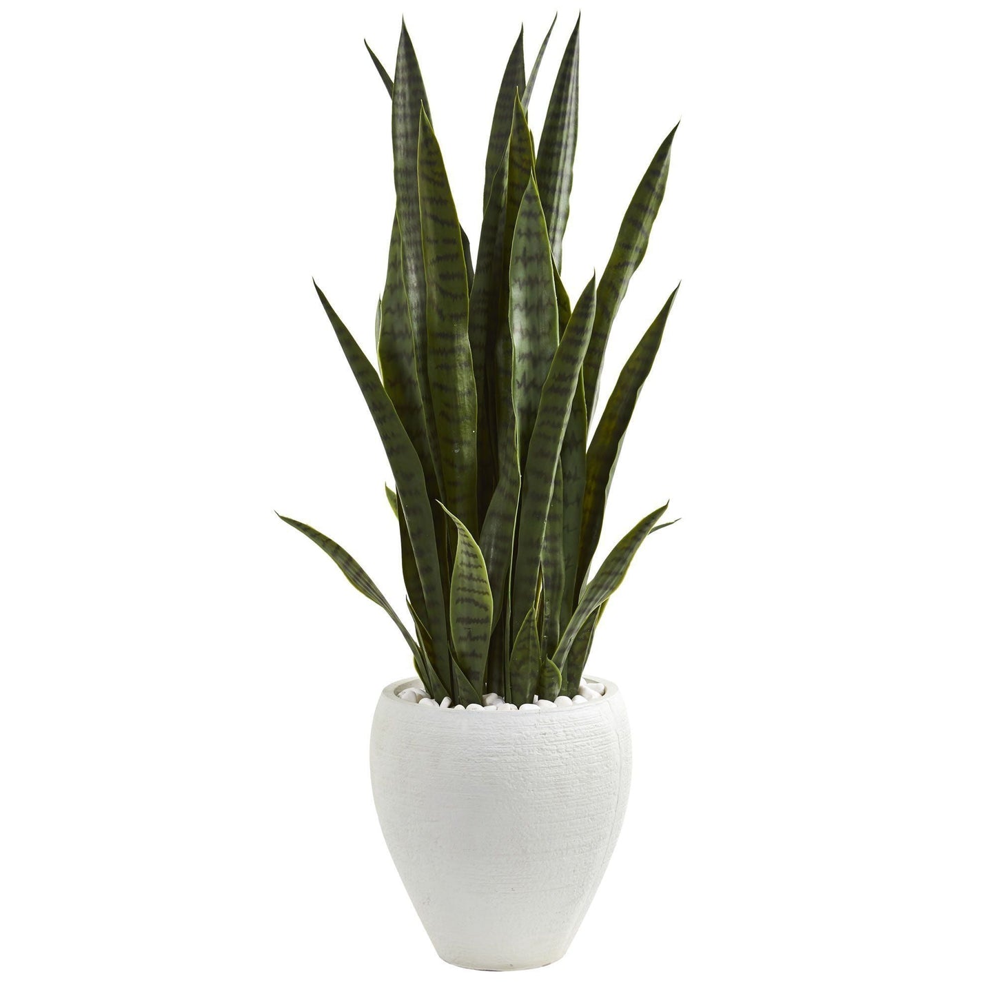 Plante artificielle Sansevieria de 3,5 pi dans une jardinière blanche