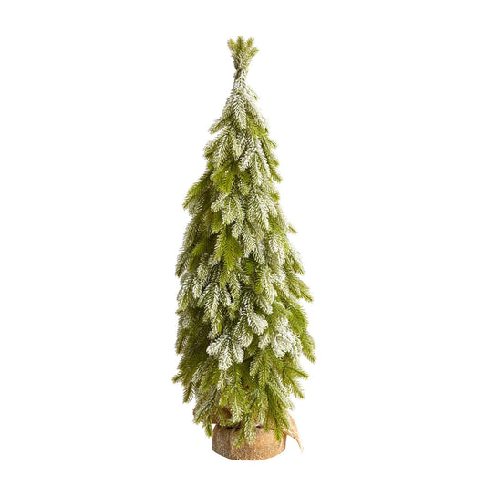 35” Snow Flocked Down Swept Holiday Artificial Christmas Tree in Burlap Base