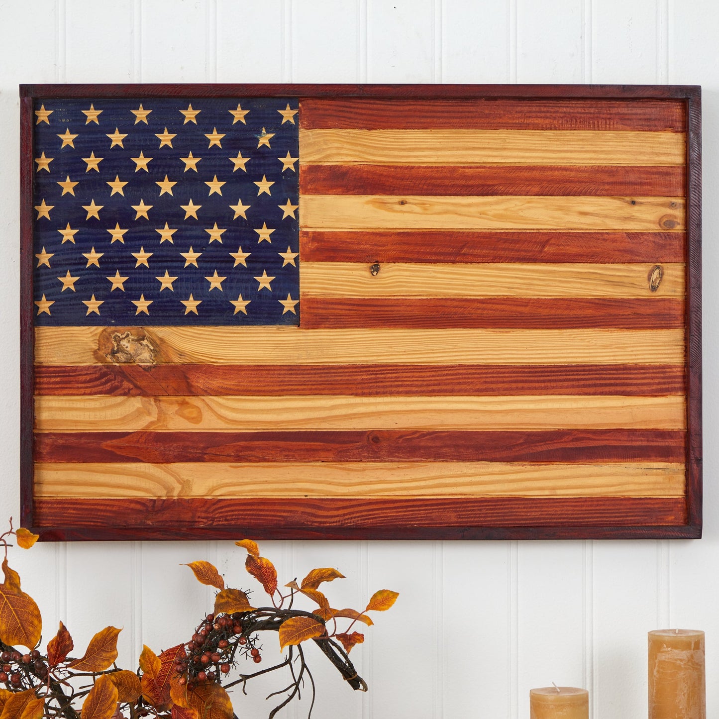 Décoration murale intérieure en bois avec drapeau américain de 36 po