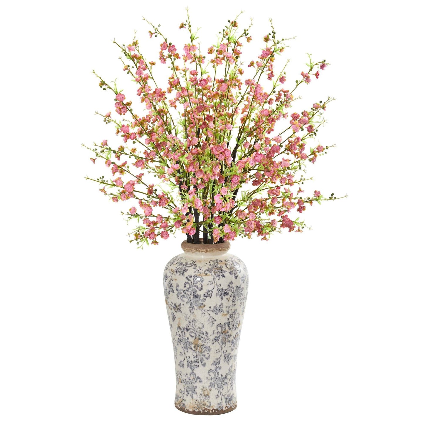 Arrangement artificiel de fleurs de cerisier de 37 po dans un vase décoratif