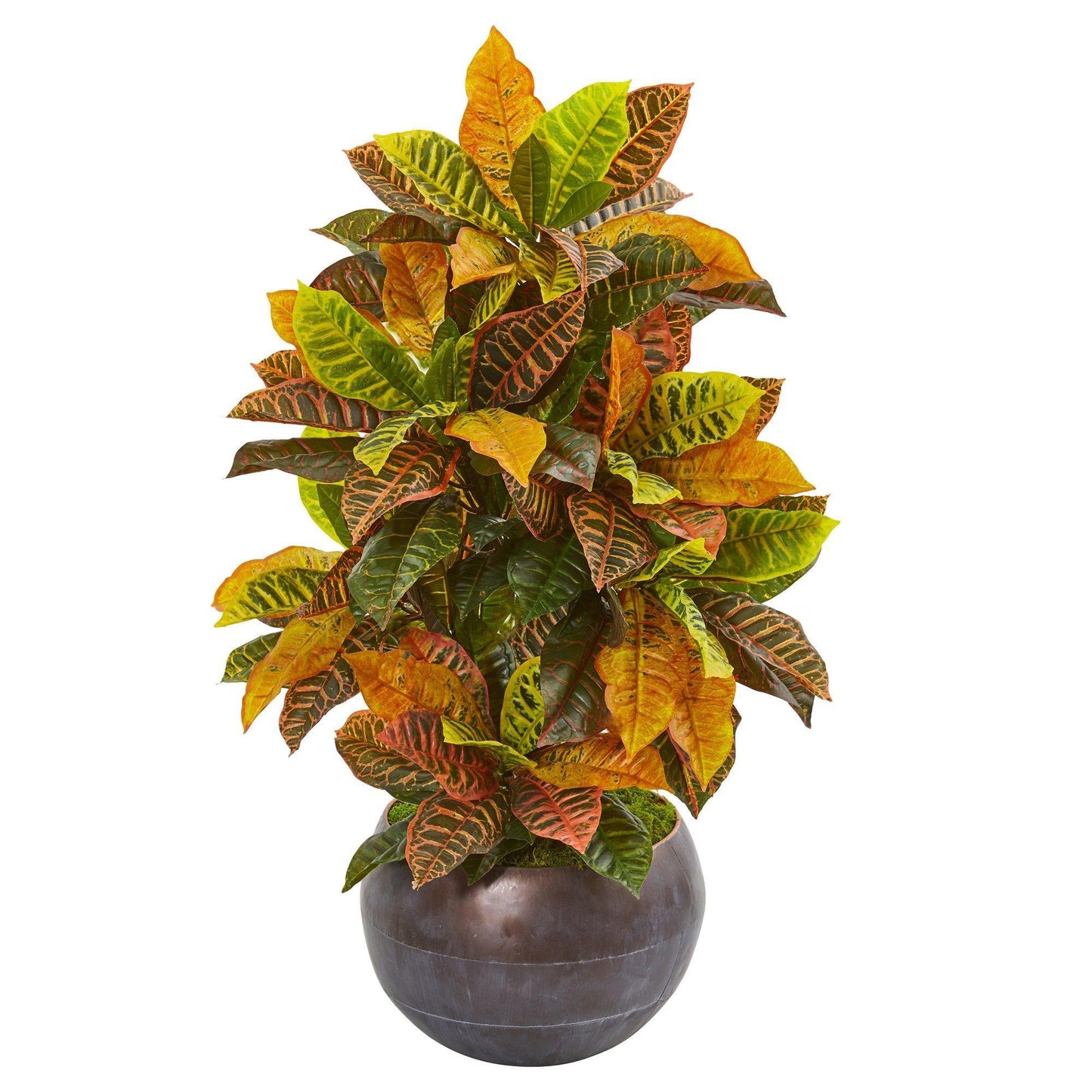 Plante artificielle Croton de 37 po dans un bol en métal (Real Touch)