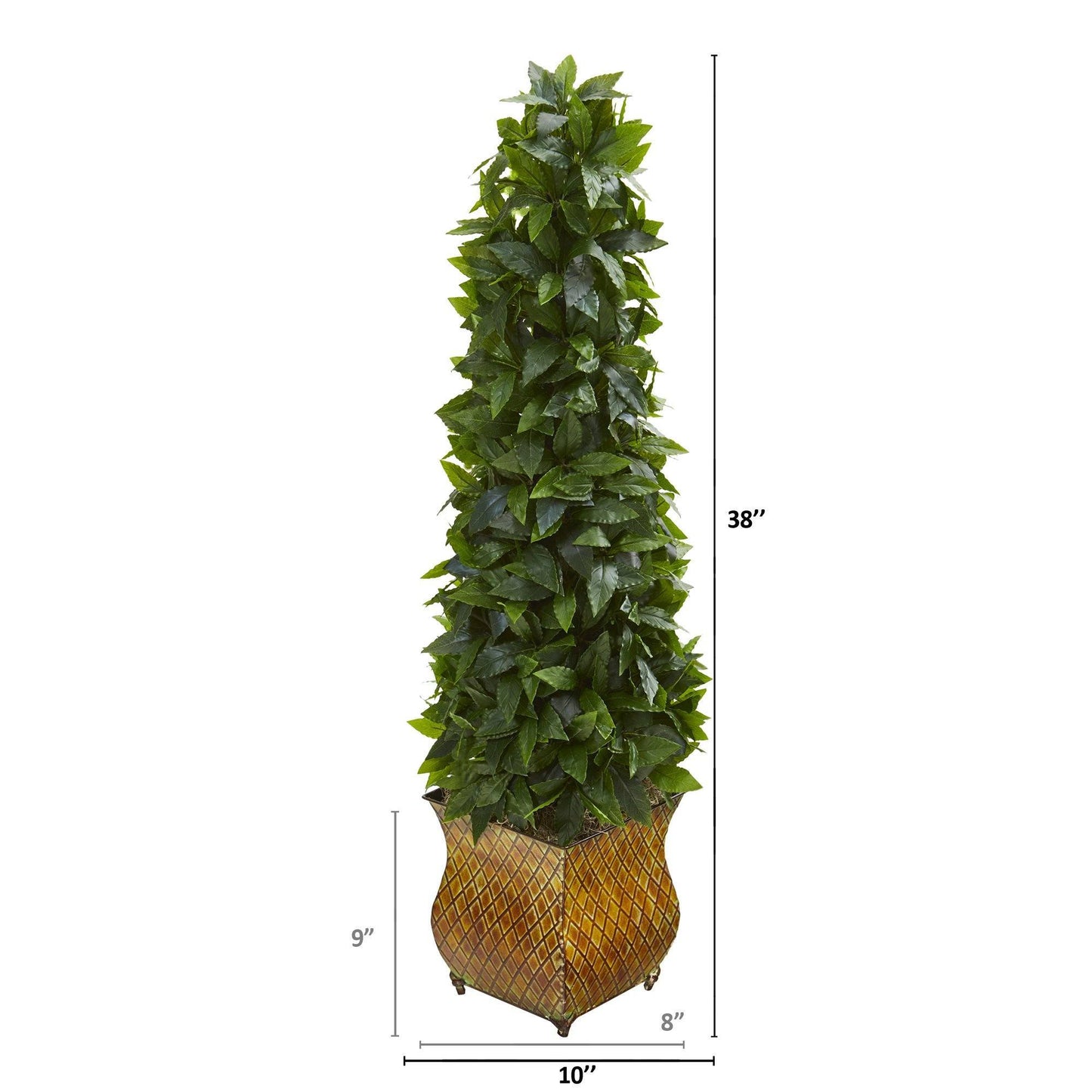 38” Sweet Bay Cone Topiary Artificial Tree in Decorative Metal Planter