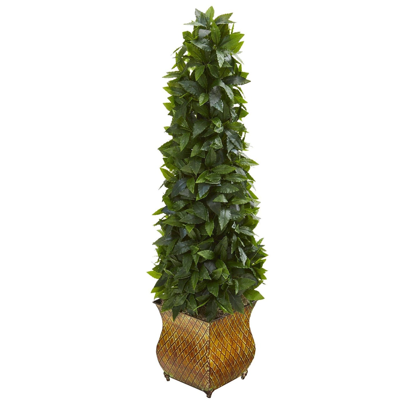 38” Sweet Bay Cone Topiary Artificial Tree in Decorative Metal Planter