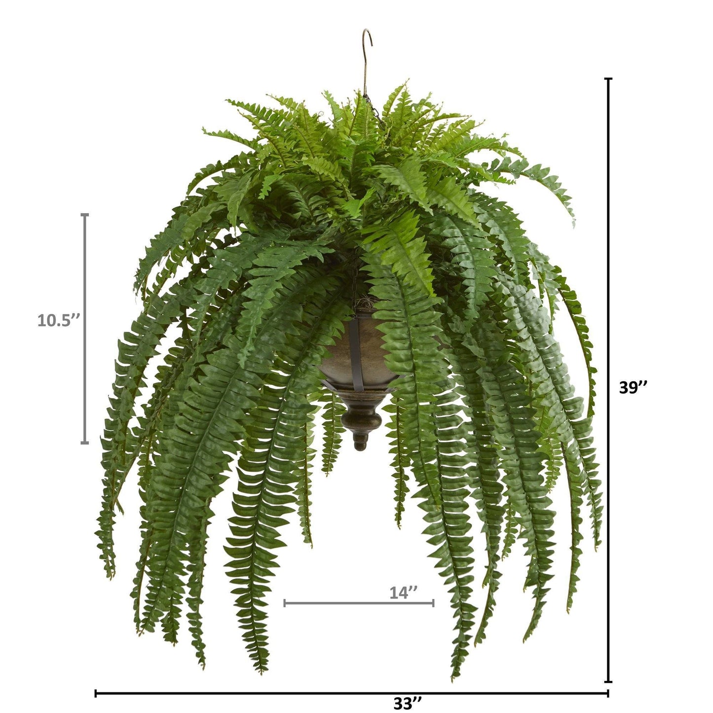 39” Boston Fern Artificial Plant in Metal Hanging Bowl