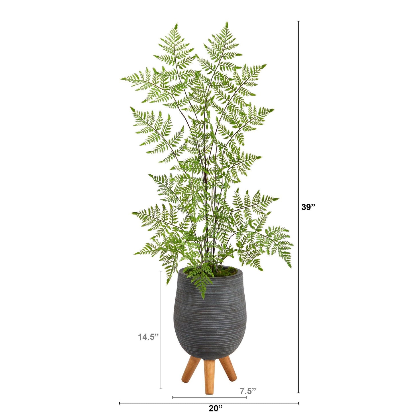 39” Ruffle Fern Artificial Tree in Gray Planter with Stand