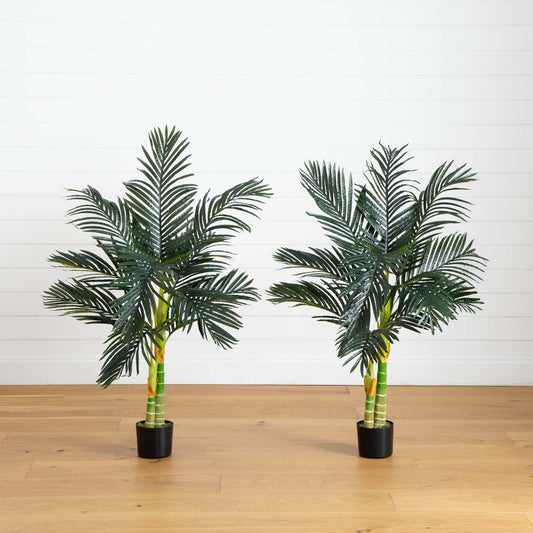 4’ Artificial Double Stalk Golden Cane Palm Tree-  Set of 2