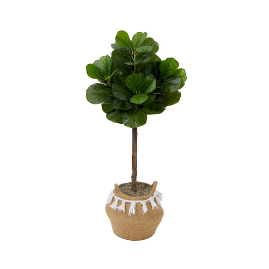 Árbol de higuera artificial de hoja de violín de 4 pies con canasta de yute y algodón hecha a mano con borlas KIT DE BRICOLAJE