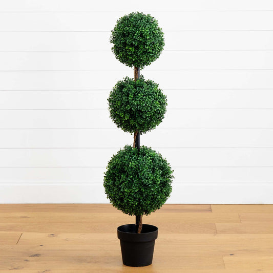 4’ Artificial Triple Ball Boxwood Topiary Tree (Indoor/Outdoor)