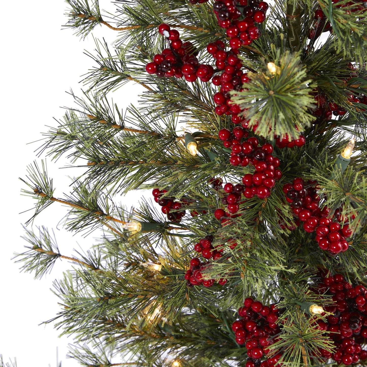 Sapin de Noël artificiel de 4 pi avec baies et pins et 100 lumières blanches chaudes et base enveloppée de toile de jute