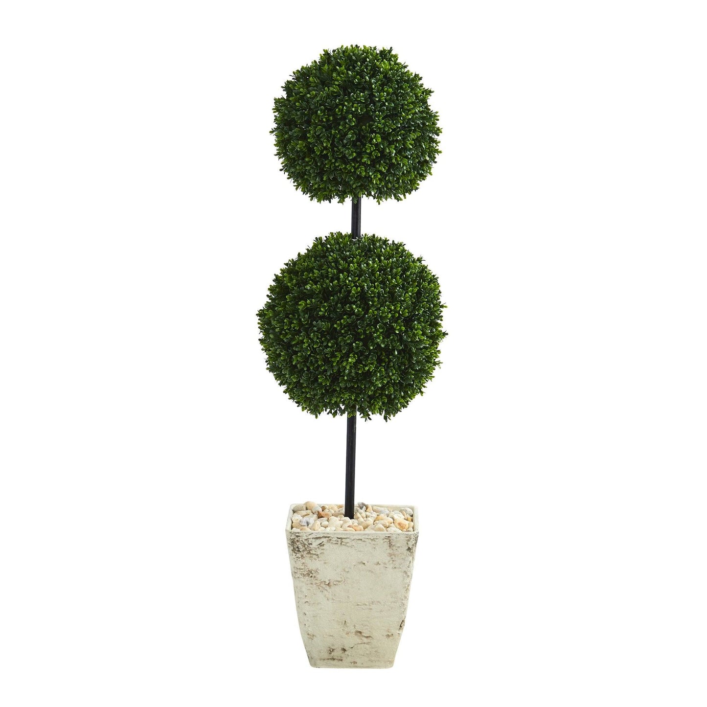 Árbol topiario artificial de doble bola de boj de 4' en maceta blanca rústica (interior/exterior)