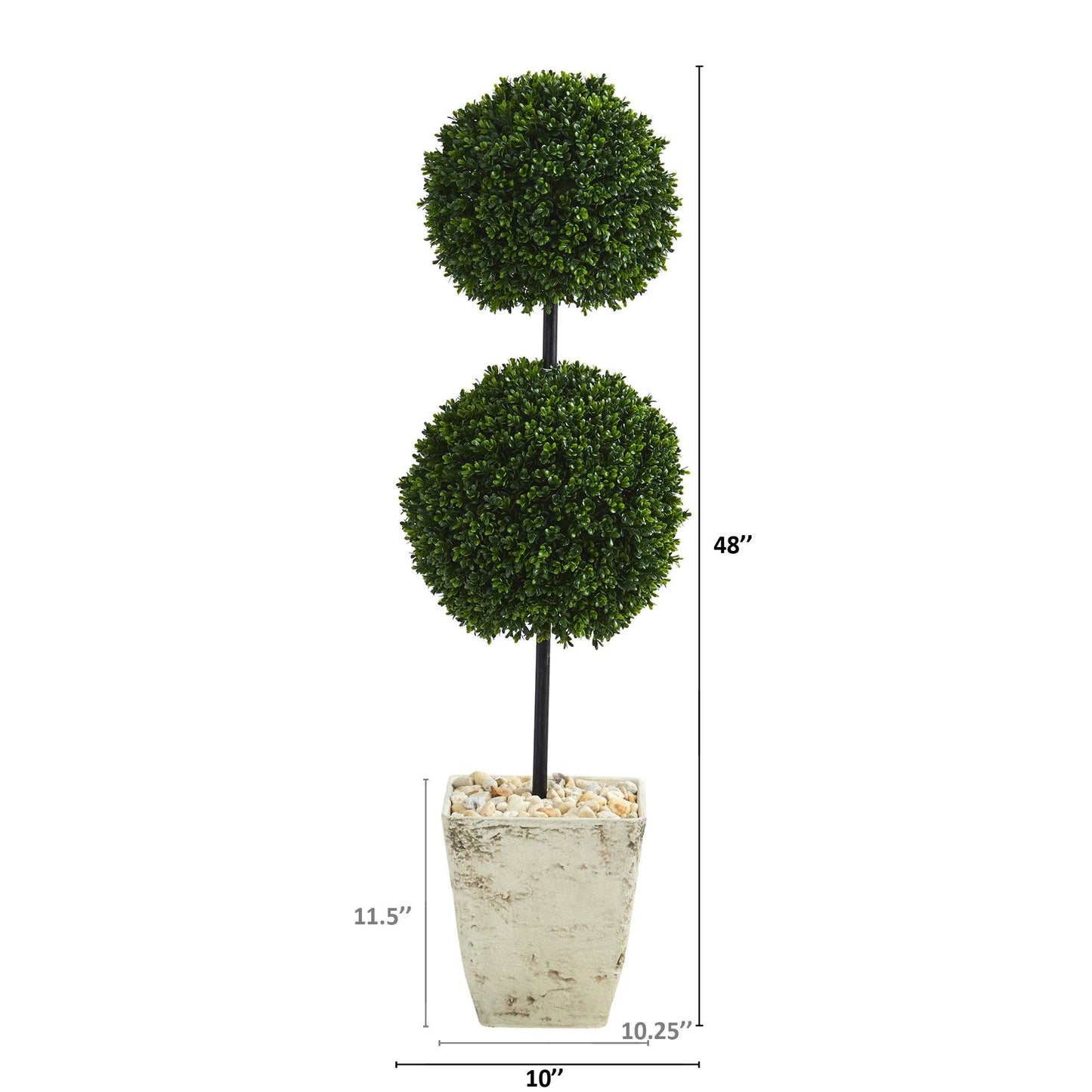 Árbol topiario artificial de doble bola de boj de 4' en maceta blanca rústica (interior/exterior)