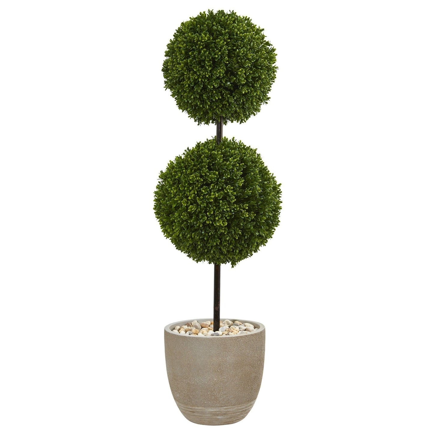 Arbre topiaire artificiel en buis à double boule de 4 pi dans une jardinière ovale (intérieur/extérieur)