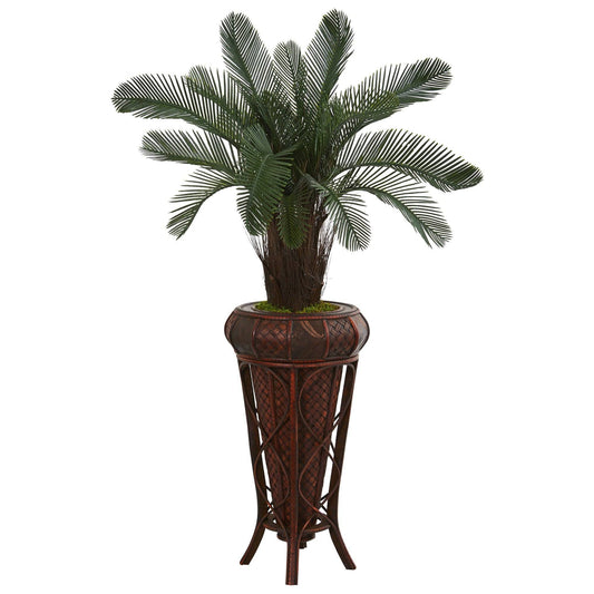 Árbol artificial Cycas de 4 pies en soporte decorativo (interior/exterior)