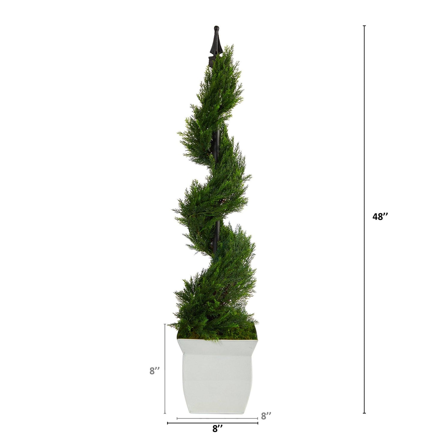 Árbol topiario artificial en espiral de ciprés de 4 pies en maceta de metal blanco