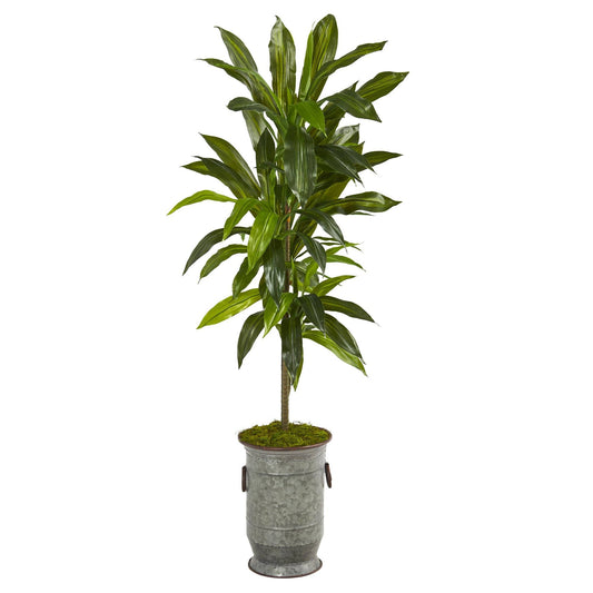 Planta artificial Dracaena de 4' en macetero de metal vintage (tacto real)