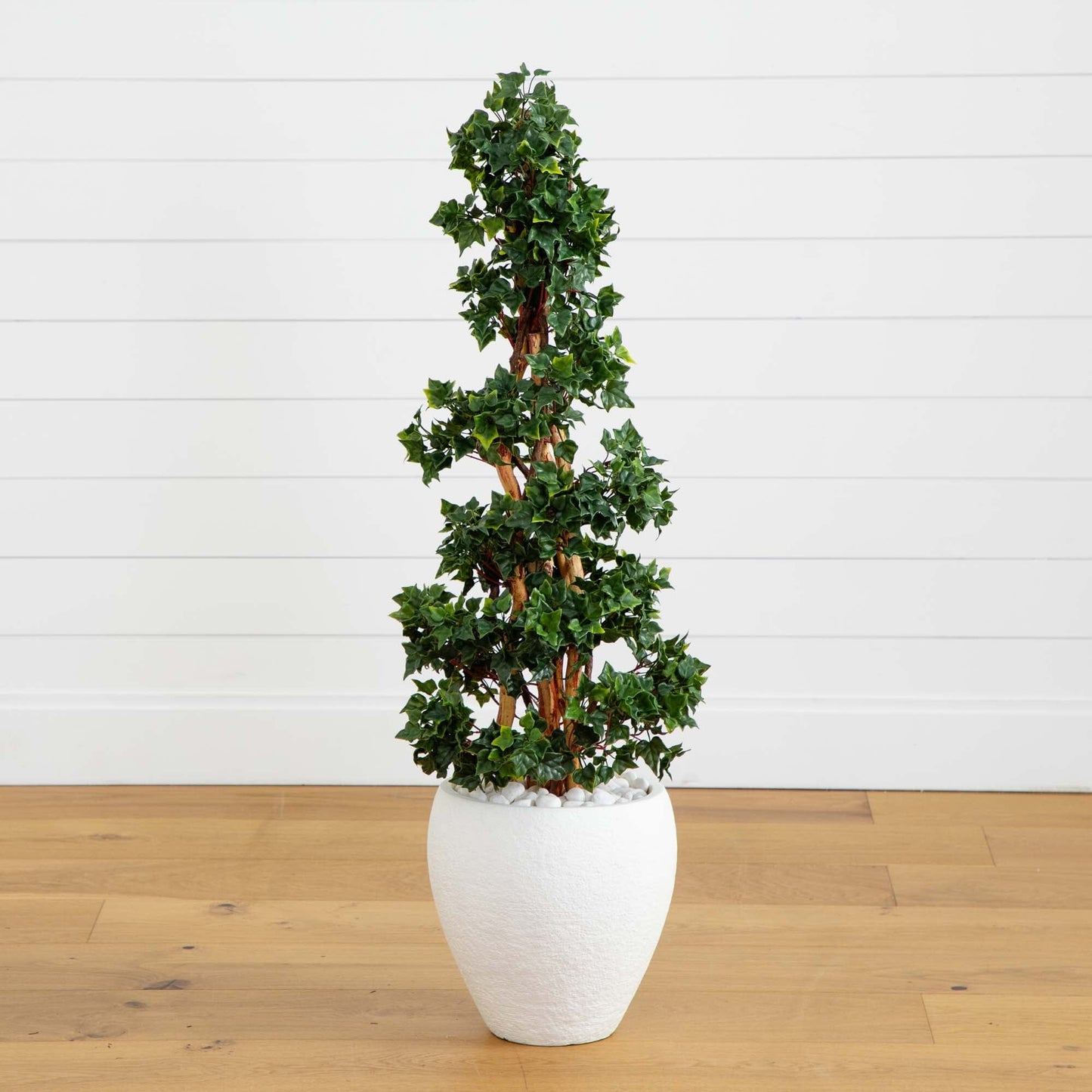 4’ English Ivy Topiary Tree in White Oval Planter UV Resistant (Indoor/Outdoor)