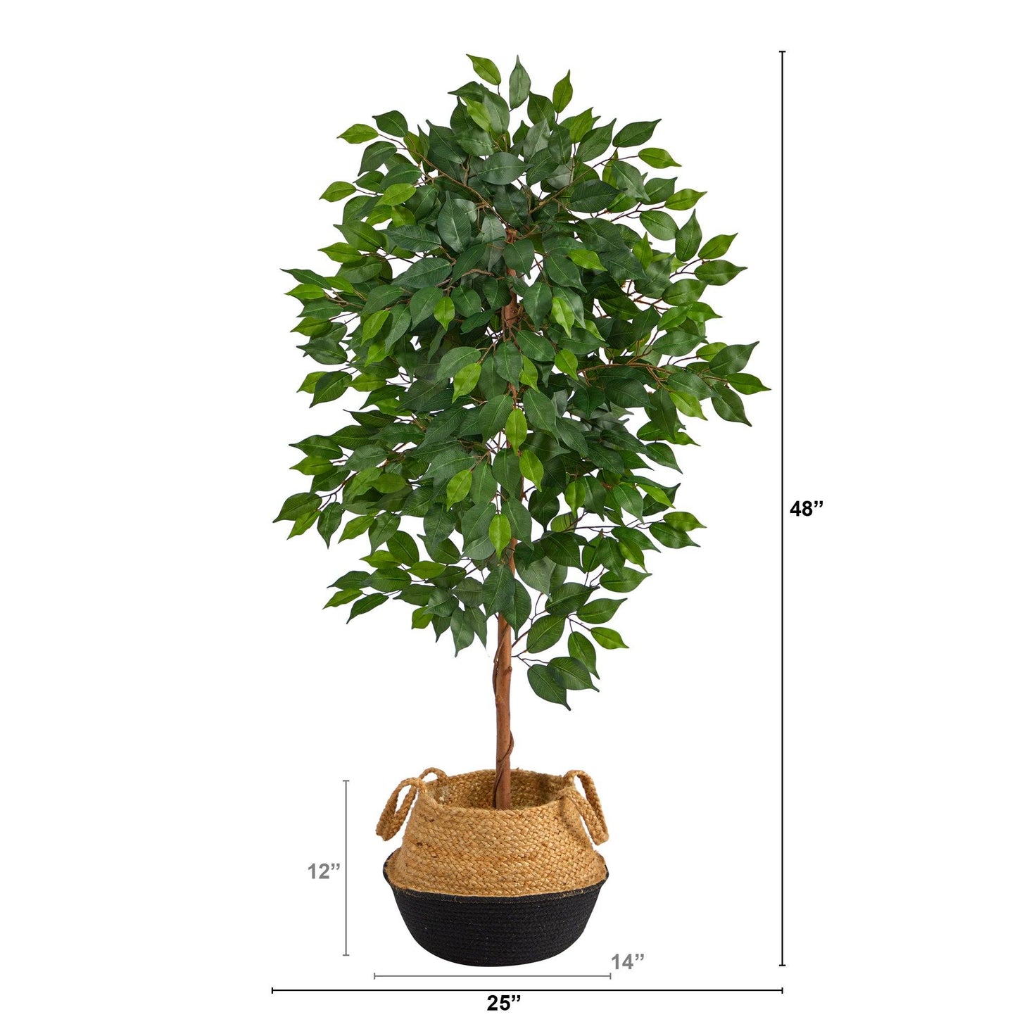 4’ Ficus Artificial Tree in Boho Chic Handmade Cotton & Jute Black Woven Planter