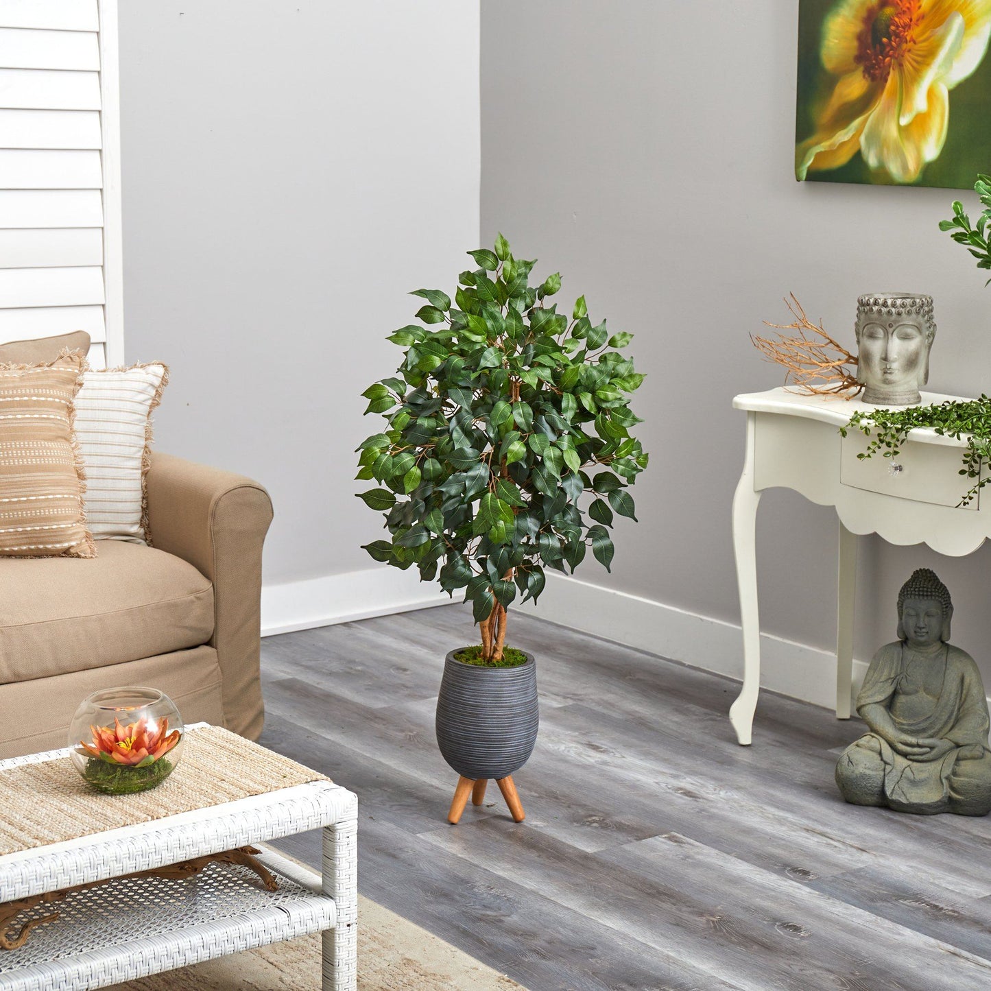 4’ Ficus Artificial Tree in Gray Planter with Stand