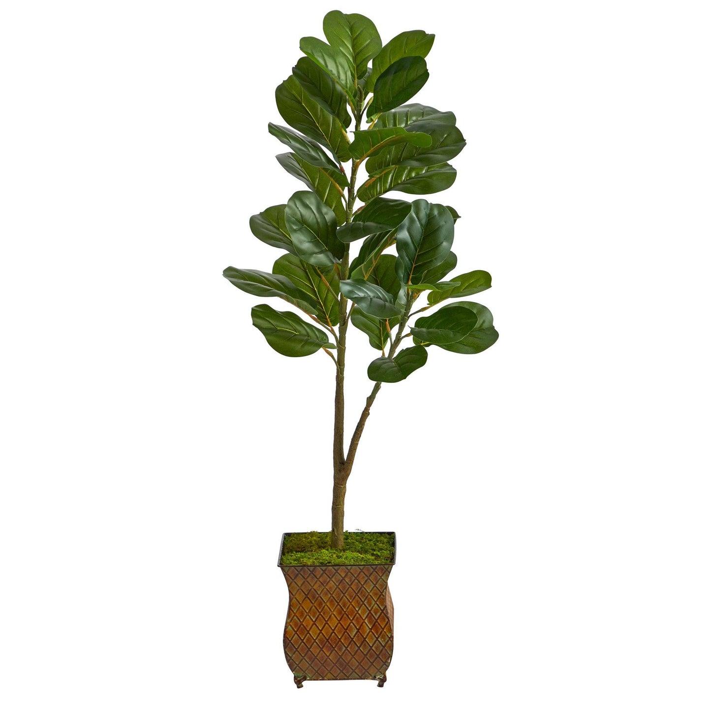 4’ Fiddle Leaf Fig Artificial Tree in Metal Planter with Faux Moss