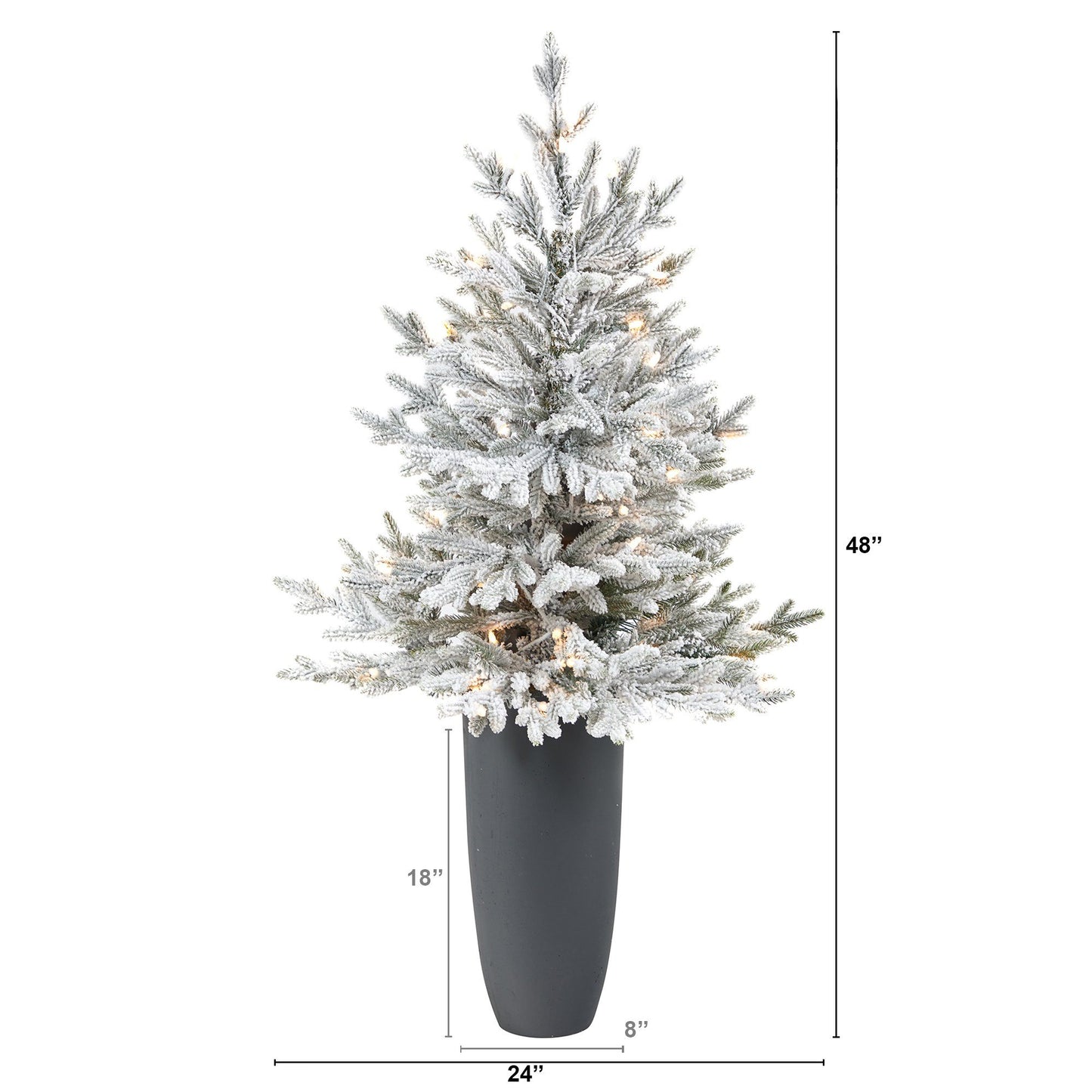 Árbol de Navidad artificial de abeto de Fraser flocado de 4 pies con 200 luces blancas cálidas y 481 ramas flexibles en maceta gris