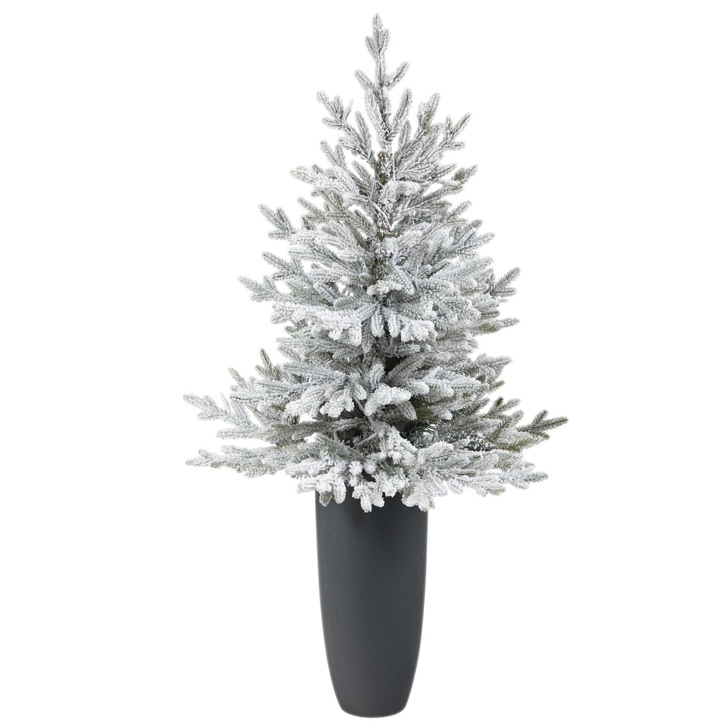 Árbol de Navidad artificial de abeto de Fraser flocado de 4 pies con 200 luces blancas cálidas y 481 ramas flexibles en maceta gris