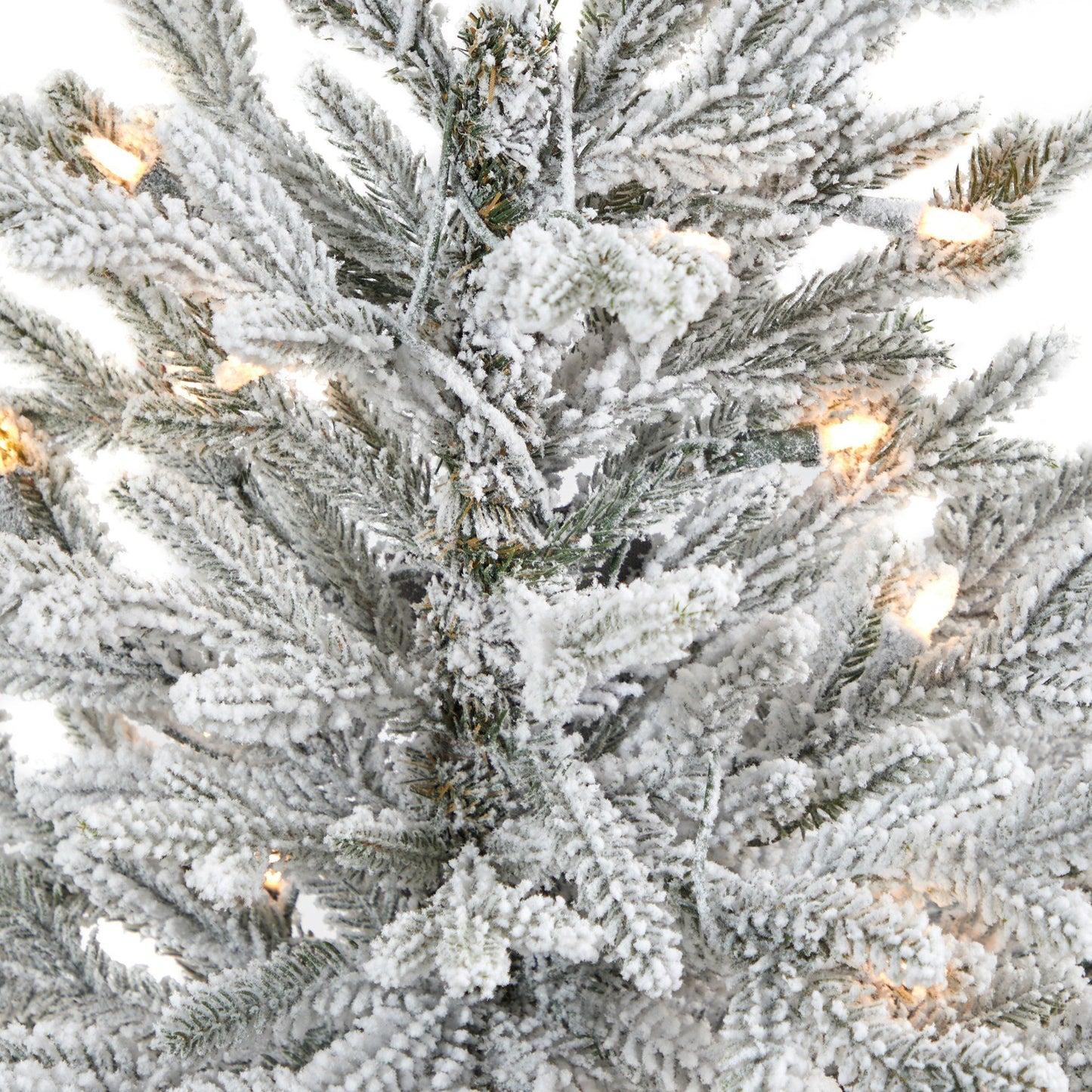 Árbol de Navidad artificial de abeto de Fraser flocado de 4 pies con 200 luces blancas cálidas y 481 ramas flexibles en maceta gris