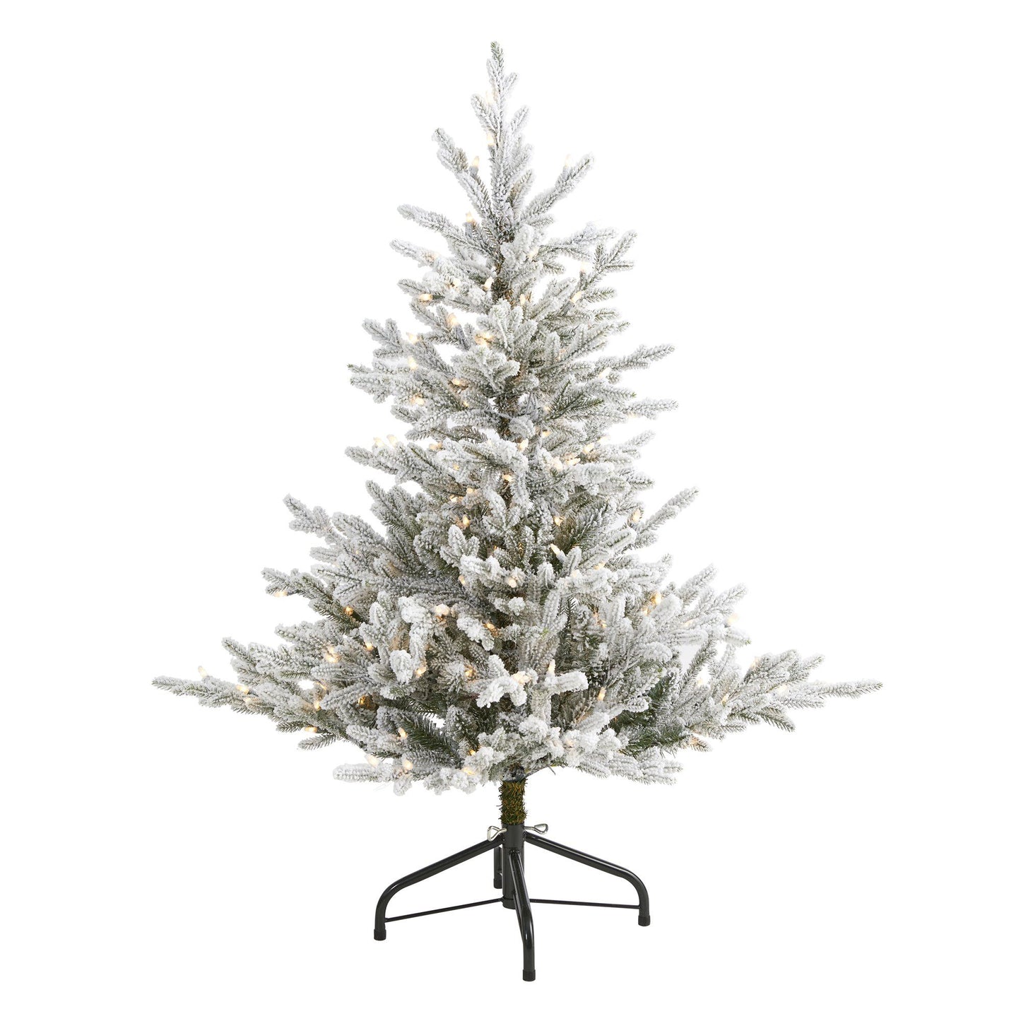 Árbol de Navidad artificial de abeto de Fraser flocado de 4 pies con 300 luces blancas cálidas y 967 ramas flexibles