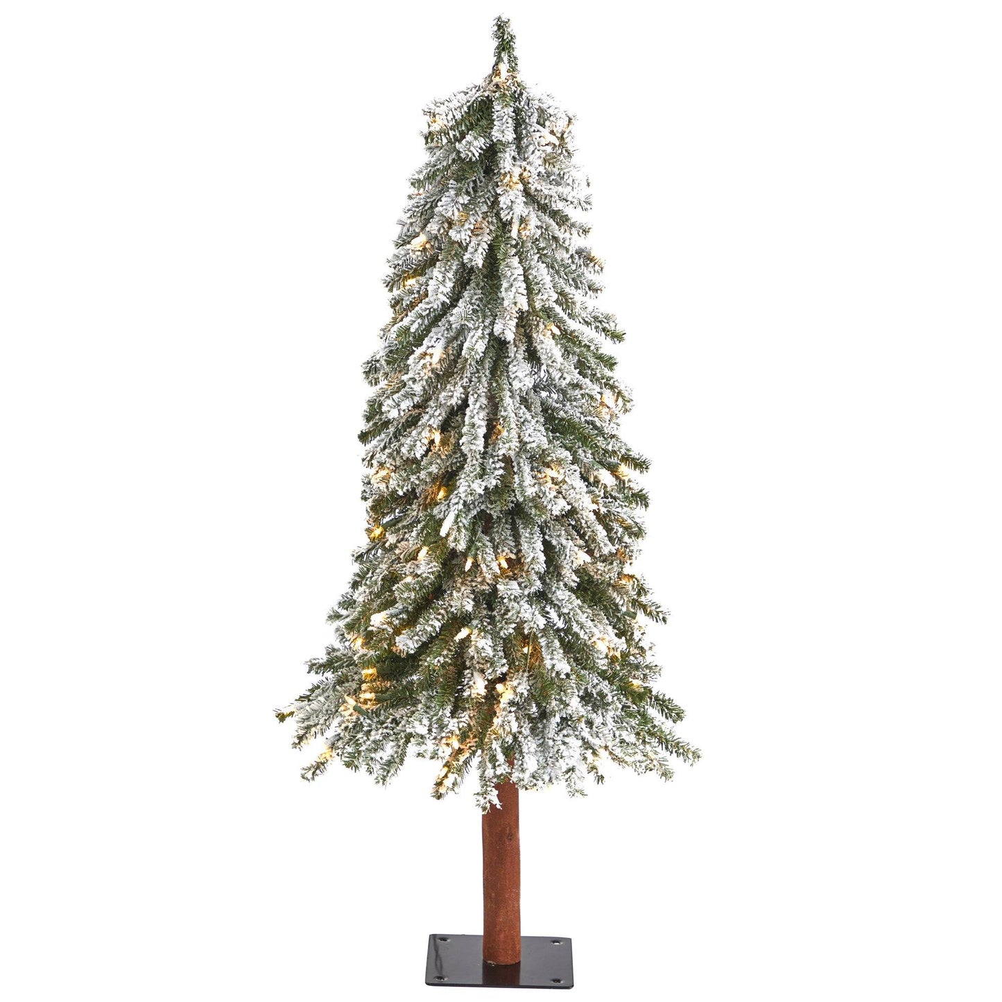 Árbol de Navidad artificial Grand Alpine flocado de 4 pies con 100 luces y 361 ramas sobre tronco natural