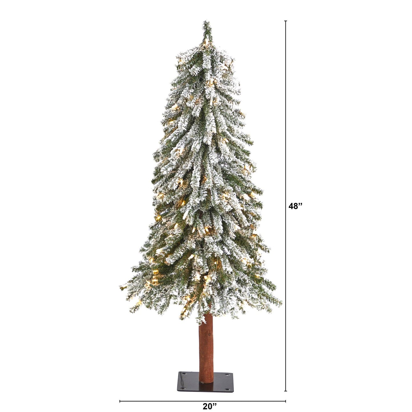 Árbol de Navidad artificial Grand Alpine flocado de 4 pies con 100 luces y 361 ramas sobre tronco natural