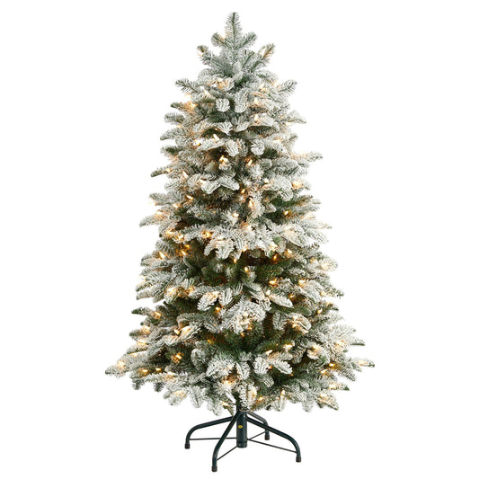 4’ Flocked North Carolina Fir Christmas Tree with 250 Warm White Lights and 779 Bendable Branches