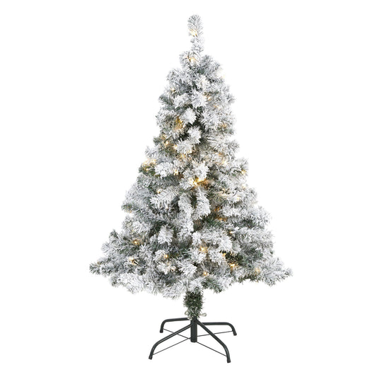 Sapin de Noël artificiel Rock Springs floqué de 4 pi avec 100 lumières LED transparentes