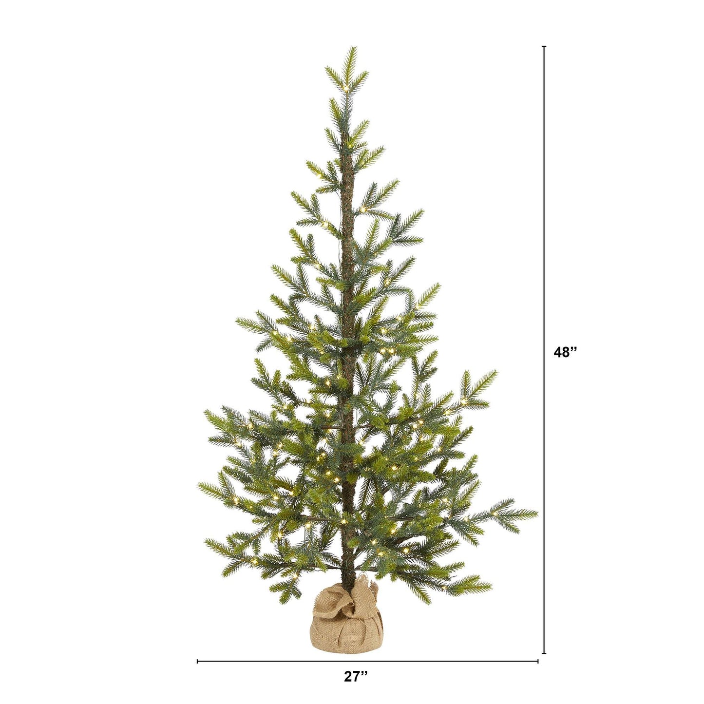 4’ Fraser Fir “Natural Look” Artificial Christmas Tree with 100 Clear LED Lights a Burlap Base and 403 Bendable
