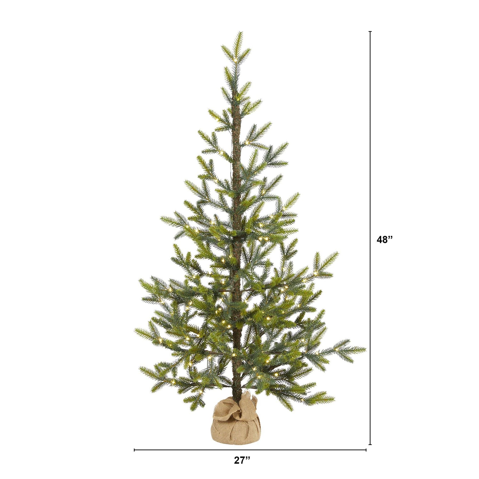 4’ Fraser Fir “Natural Look” Artificial Christmas Tree with 100 Clear LED Lights a Burlap Base and 403 Bendable