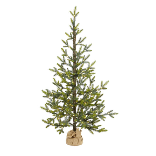 4’ Fraser Fir “Natural Look” Artificial Christmas Tree with 100 Clear LED Lights a Burlap Base and 403 Bendable