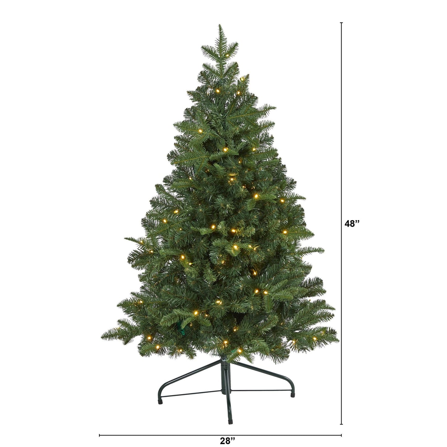 Árbol de Navidad artificial de abeto Grand Teton de 4 pies con parte posterior plana, 90 luces LED transparentes y 369 ramas flexibles