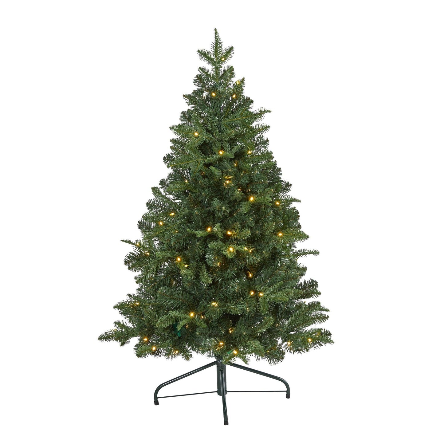 Árbol de Navidad artificial de abeto Grand Teton de 4 pies con parte posterior plana, 90 luces LED transparentes y 369 ramas flexibles