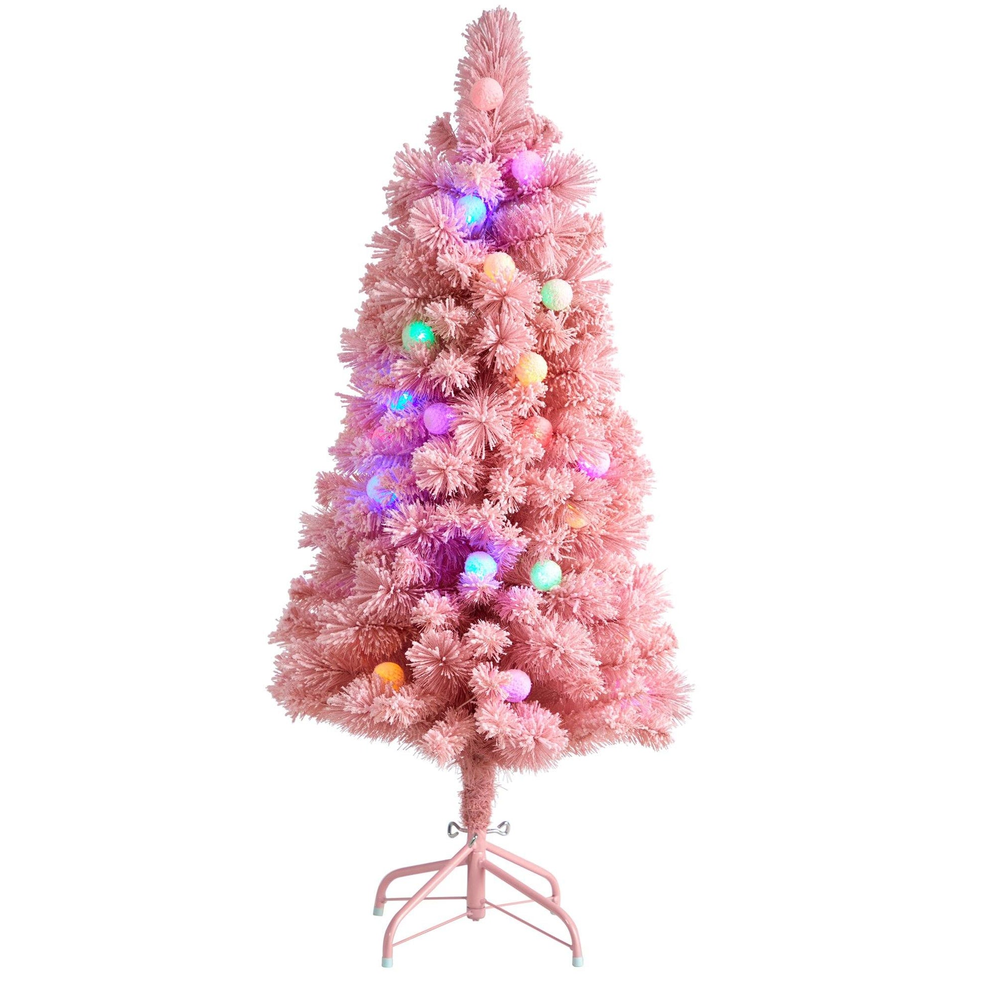 4’ Holiday Frosted Pink Cashmere Christmas Tree with 30 Jumbo Multicolored Globe LED Lights - Pink - Nearly Natural