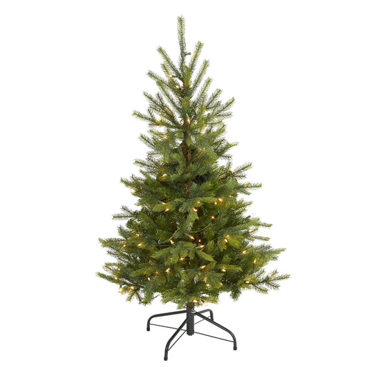 4’ North Carolina Spruce Artificial Christmas Tree with 100 Clear Lights and 207 Bendable Branches - Green - Nearly