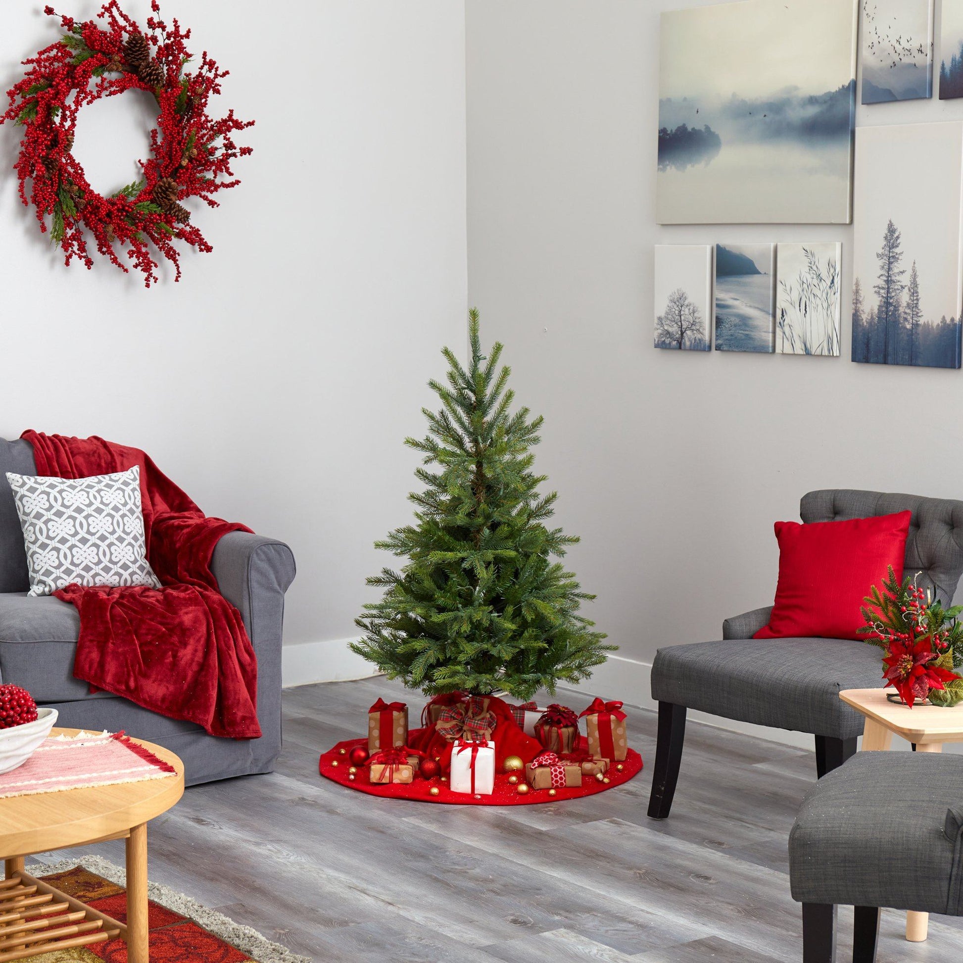 4’ North Carolina Spruce Artificial Christmas Tree with 100 Clear Lights and 207 Bendable Branches - Green - Nearly