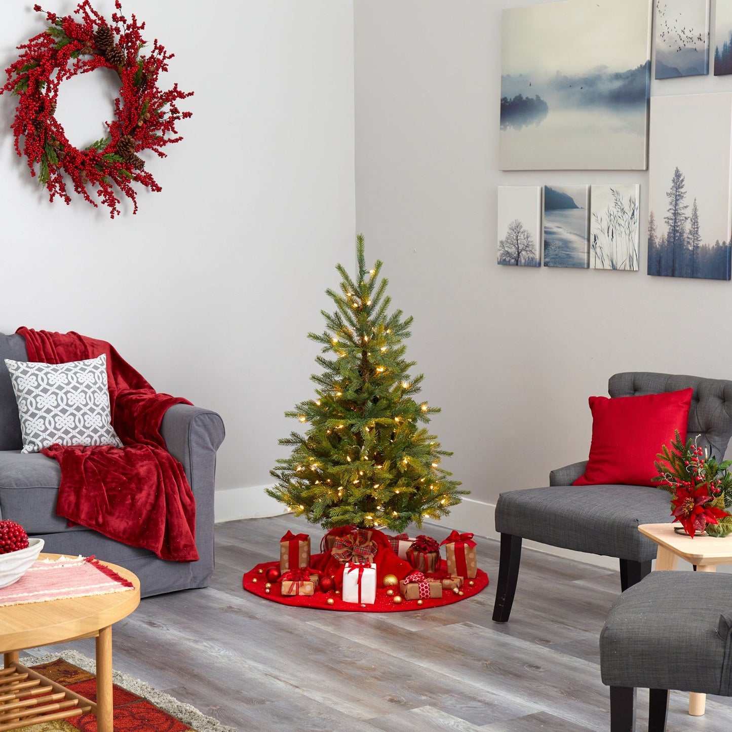 4’ North Carolina Spruce Artificial Christmas Tree with 100 Clear Lights and 207 Bendable Branches - Green - Nearly