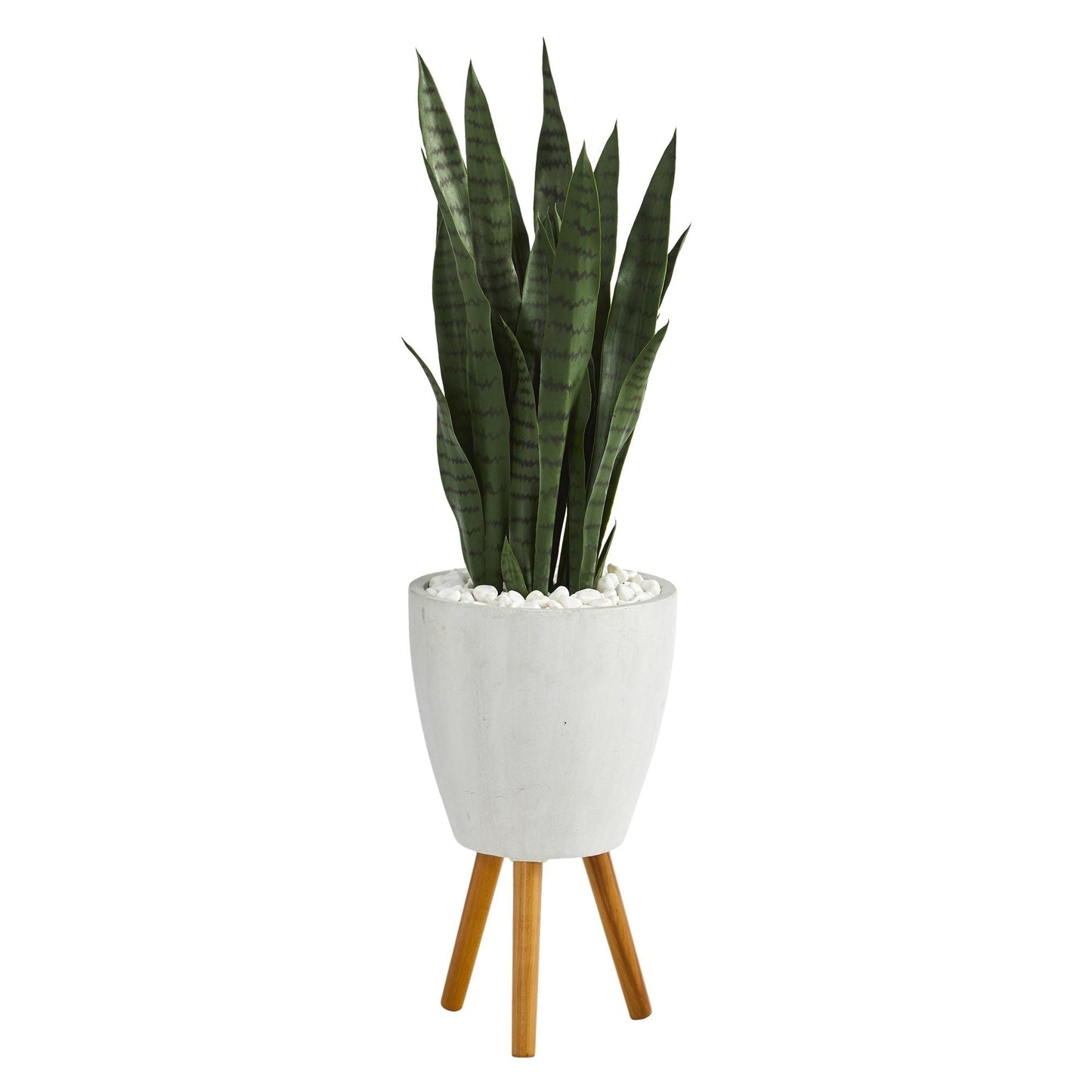 Plante artificielle Sansevieria de 4 pi dans une jardinière blanche avec support