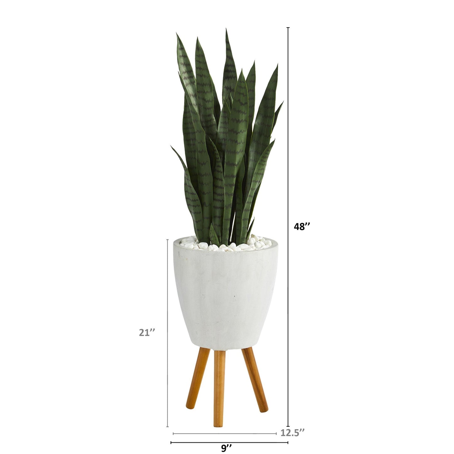 Plante artificielle Sansevieria de 4 pi dans une jardinière blanche avec support