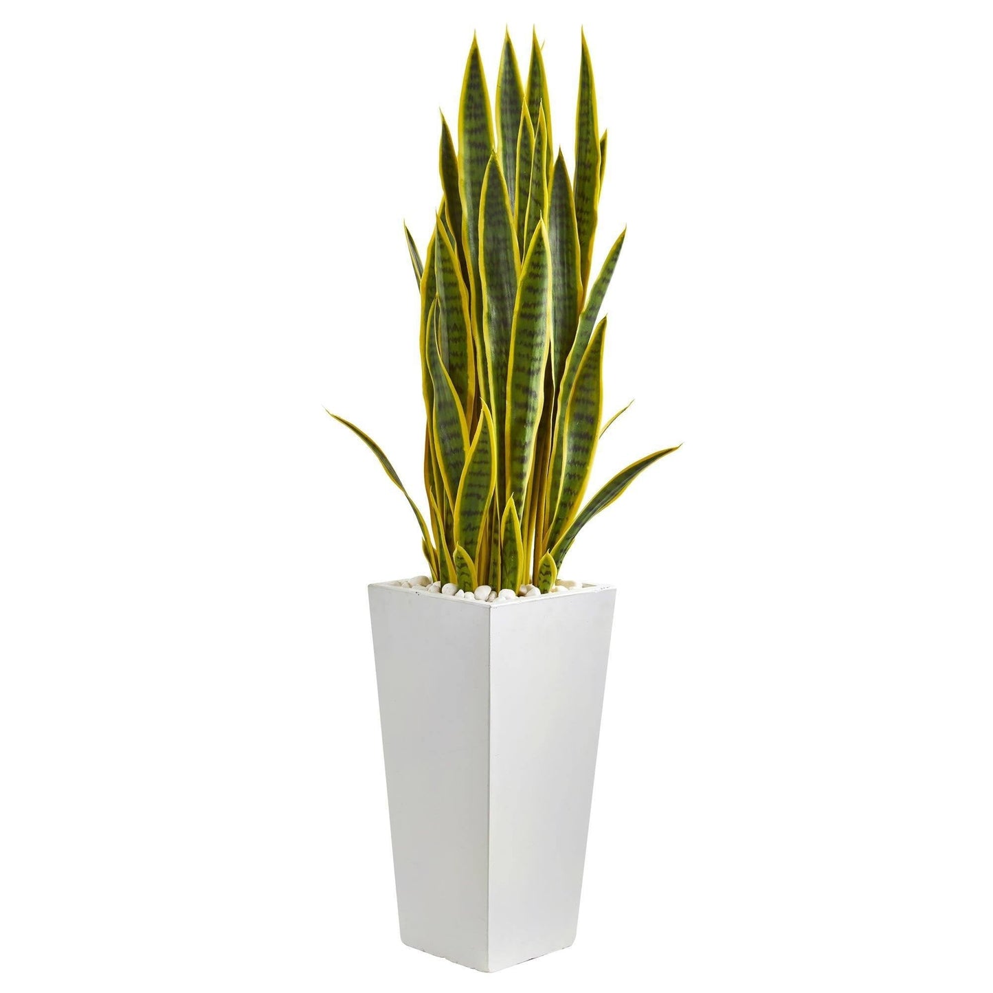 Plante artificielle Sansevieria de 4 pi dans une jardinière blanche