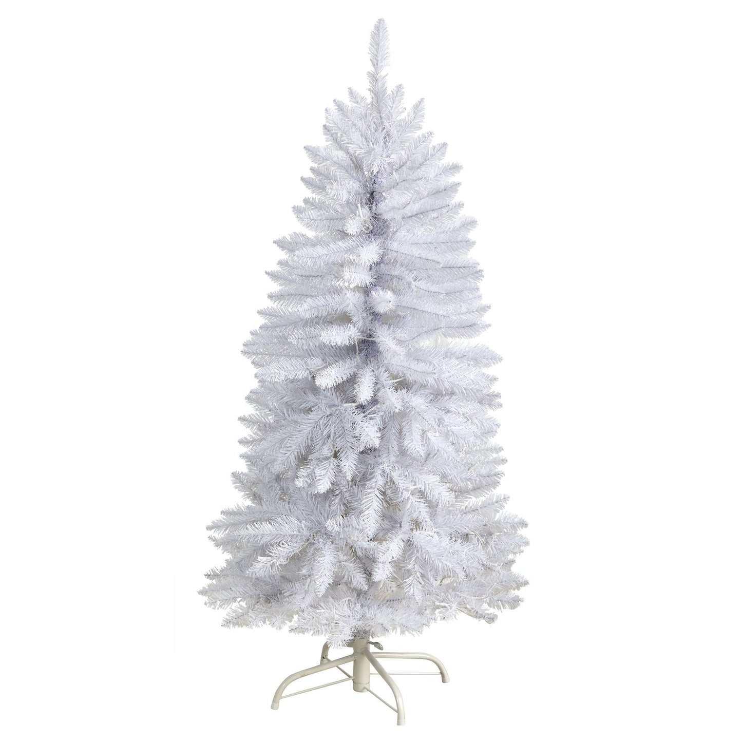 Árbol de Navidad artificial blanco delgado de 4 pies con 100 luces LED blancas cálidas y 293 ramas flexibles